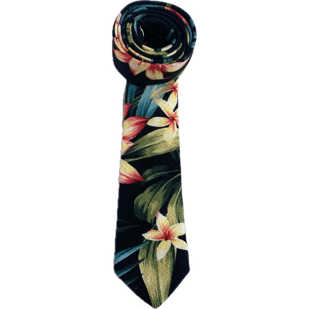 POCKET SQUARE CLOTHING PSC Linen The Kaleo Black Tropical Slim Tie Floral Beachy